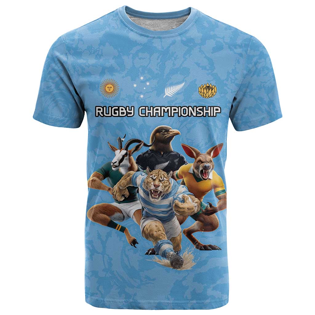 Custom Rugby Southern Hemisphere T Shirt Argentina AUNZ South Africa Mascot Blue - Wonder Print Shop
