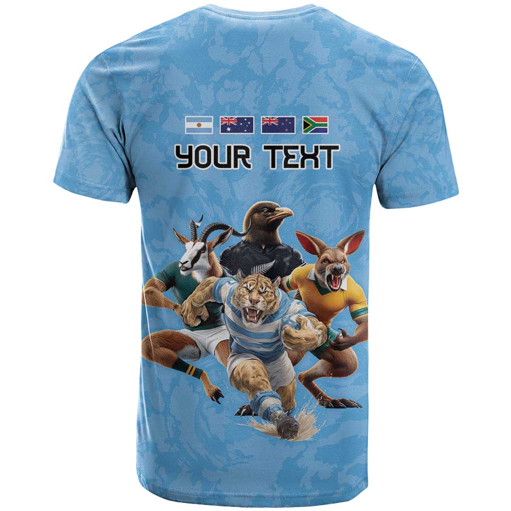 Custom Rugby Southern Hemisphere T Shirt Argentina AUNZ South Africa Mascot Blue - Wonder Print Shop