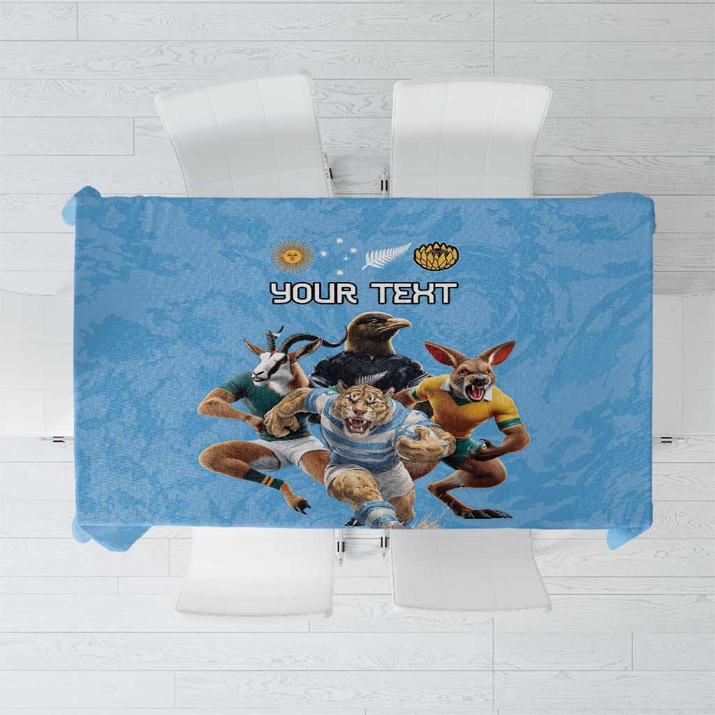 Custom Rugby Southern Hemisphere Tablecloth Argentina AUNZ South Africa Mascot Blue - Wonder Print Shop