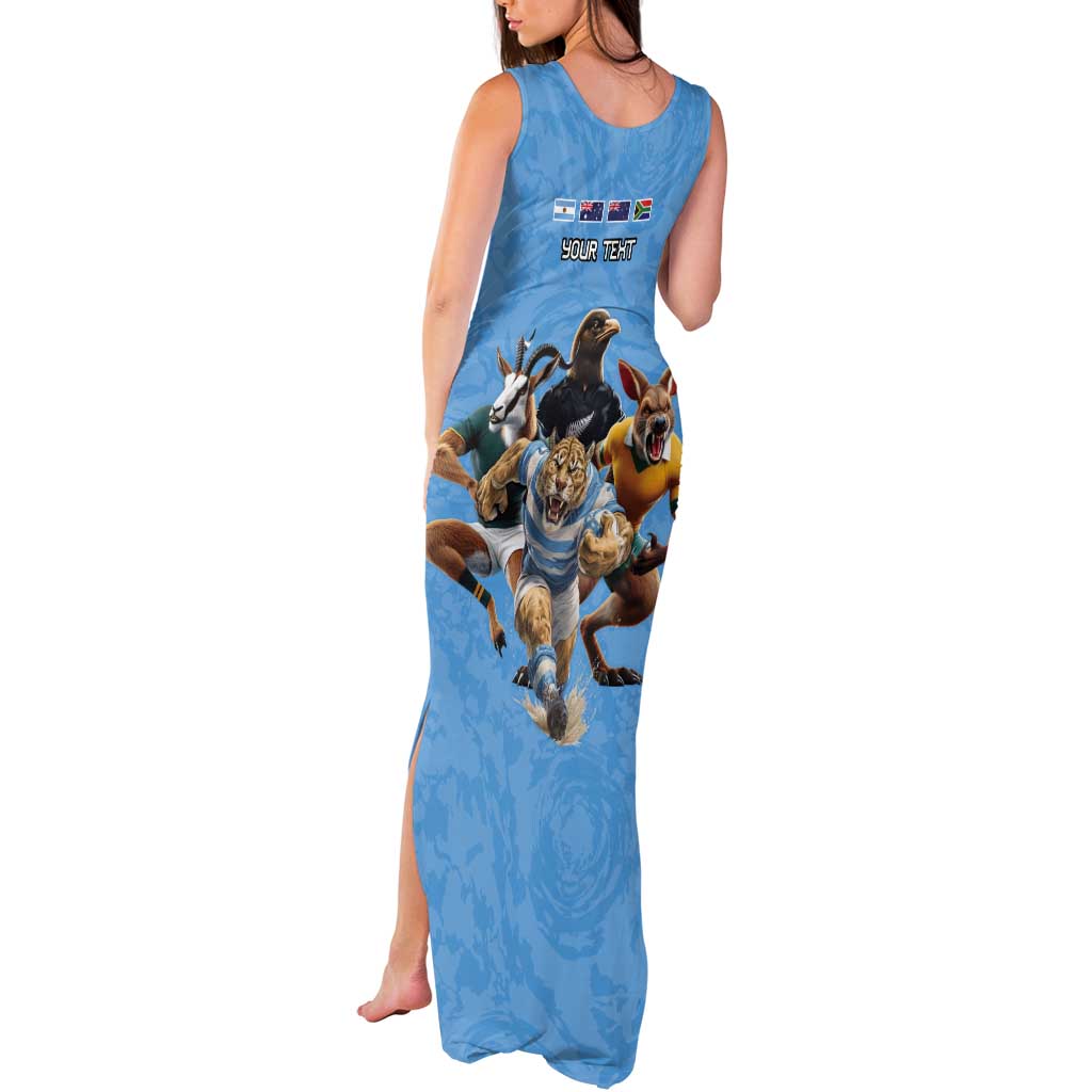 Custom Rugby Southern Hemisphere Tank Maxi Dress Argentina AUNZ South Africa Mascot Blue - Wonder Print Shop