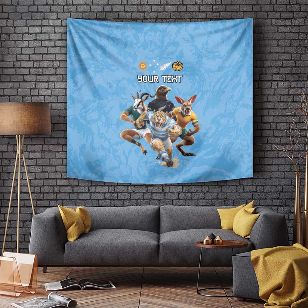 Custom Rugby Southern Hemisphere Tapestry Argentina AUNZ South Africa Mascot Blue - Wonder Print Shop