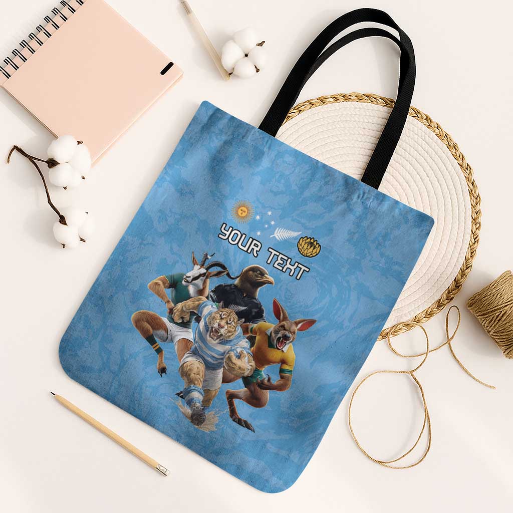 Custom Rugby Southern Hemisphere Tote Bag Argentina AUNZ South Africa Mascot Blue - Wonder Print Shop