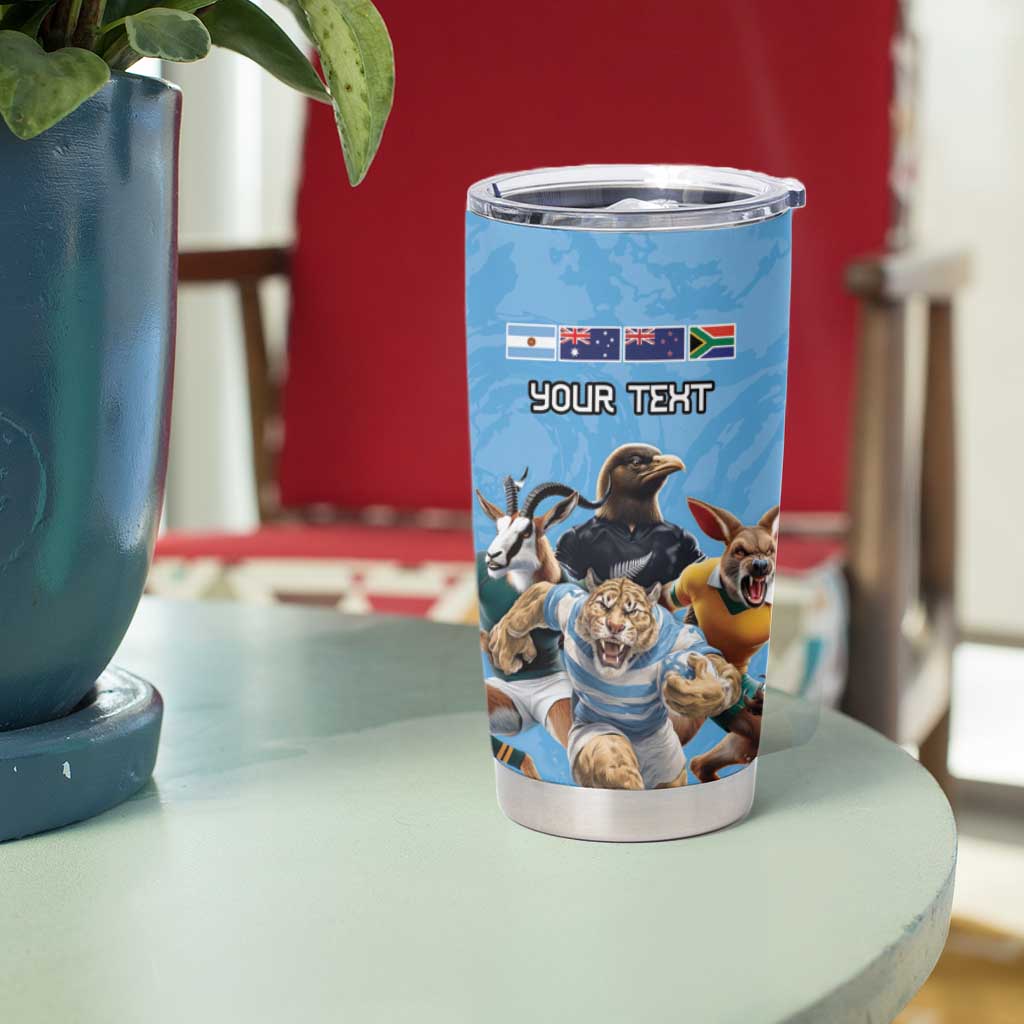 Custom Rugby Southern Hemisphere Tumbler Cup Argentina AUNZ South Africa Mascot Blue - Wonder Print Shop