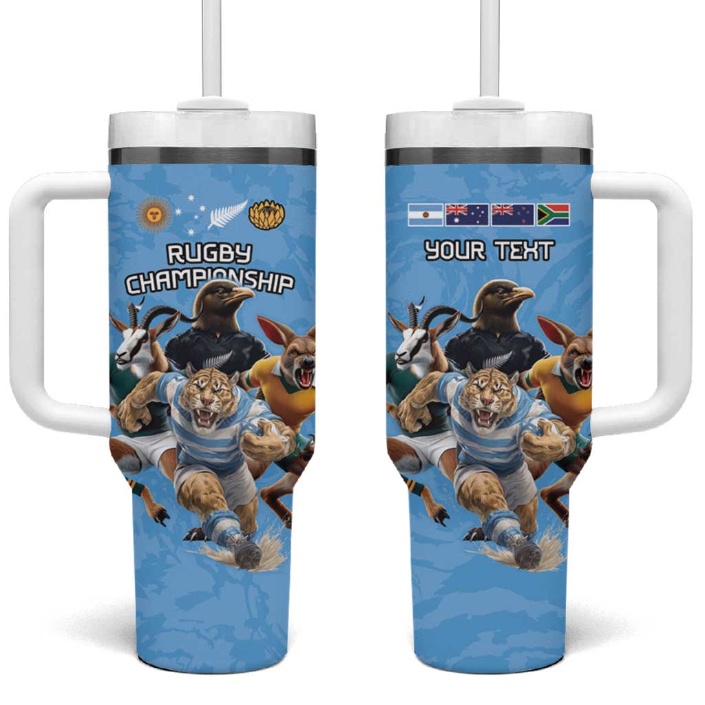 Custom Rugby Southern Hemisphere Tumbler With Handle Argentina AUNZ South Africa Mascot Blue - Wonder Print Shop