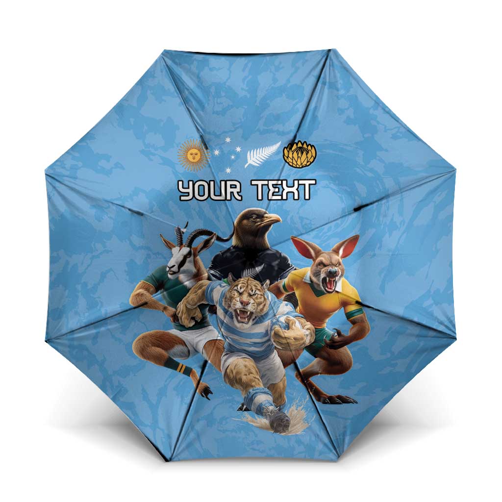 Custom Rugby Southern Hemisphere Umbrella Argentina AUNZ South Africa Mascot Blue - Wonder Print Shop