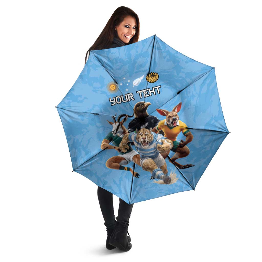 Custom Rugby Southern Hemisphere Umbrella Argentina AUNZ South Africa Mascot Blue - Wonder Print Shop