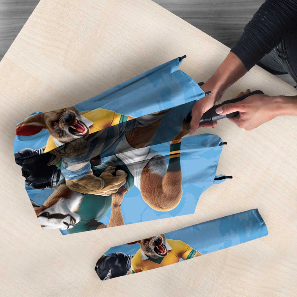 Custom Rugby Southern Hemisphere Umbrella Argentina AUNZ South Africa Mascot Blue - Wonder Print Shop
