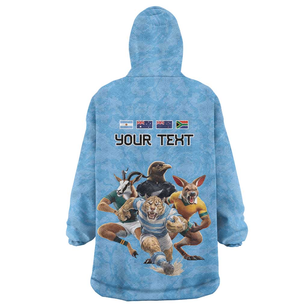 Custom Rugby Southern Hemisphere Wearable Blanket Hoodie Argentina AUNZ South Africa Mascot Blue - Wonder Print Shop