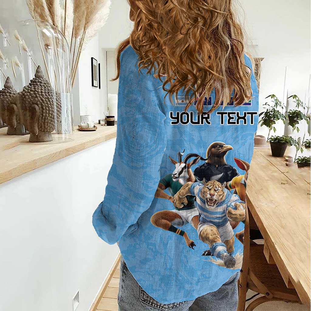 Custom Rugby Southern Hemisphere Women Casual Shirt Argentina AUNZ South Africa Mascot Blue - Wonder Print Shop