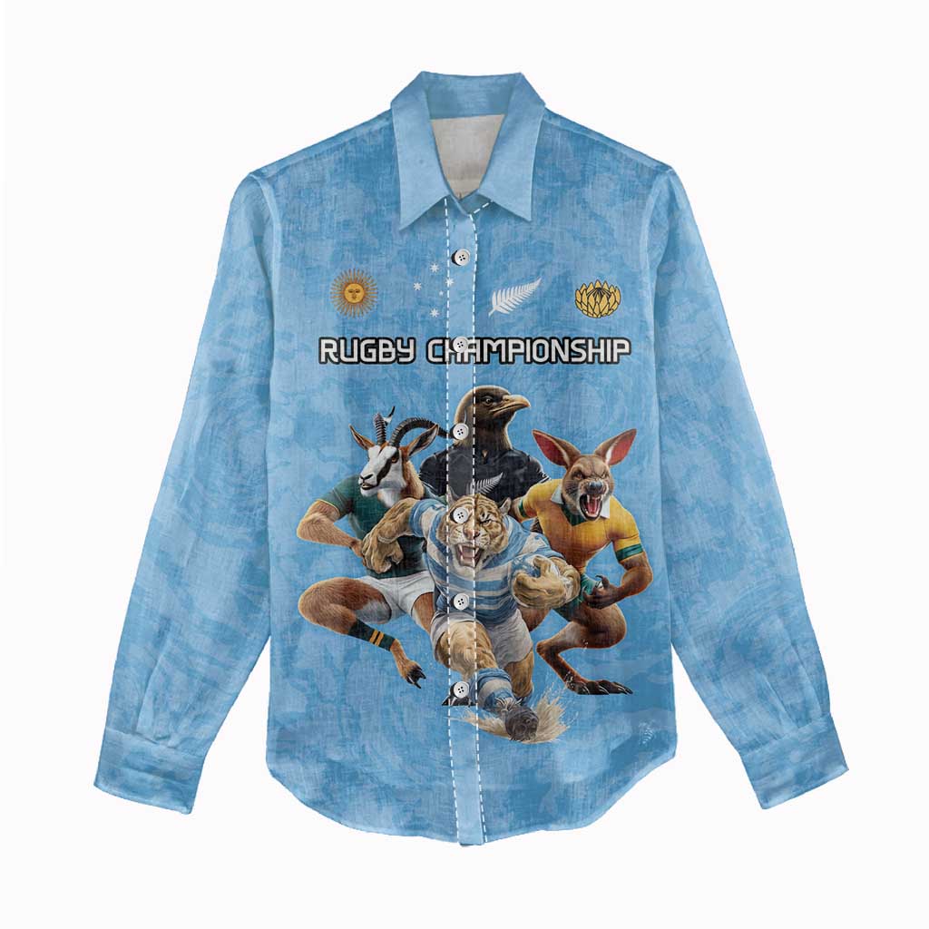 Custom Rugby Southern Hemisphere Women Casual Shirt Argentina AUNZ South Africa Mascot Blue - Wonder Print Shop