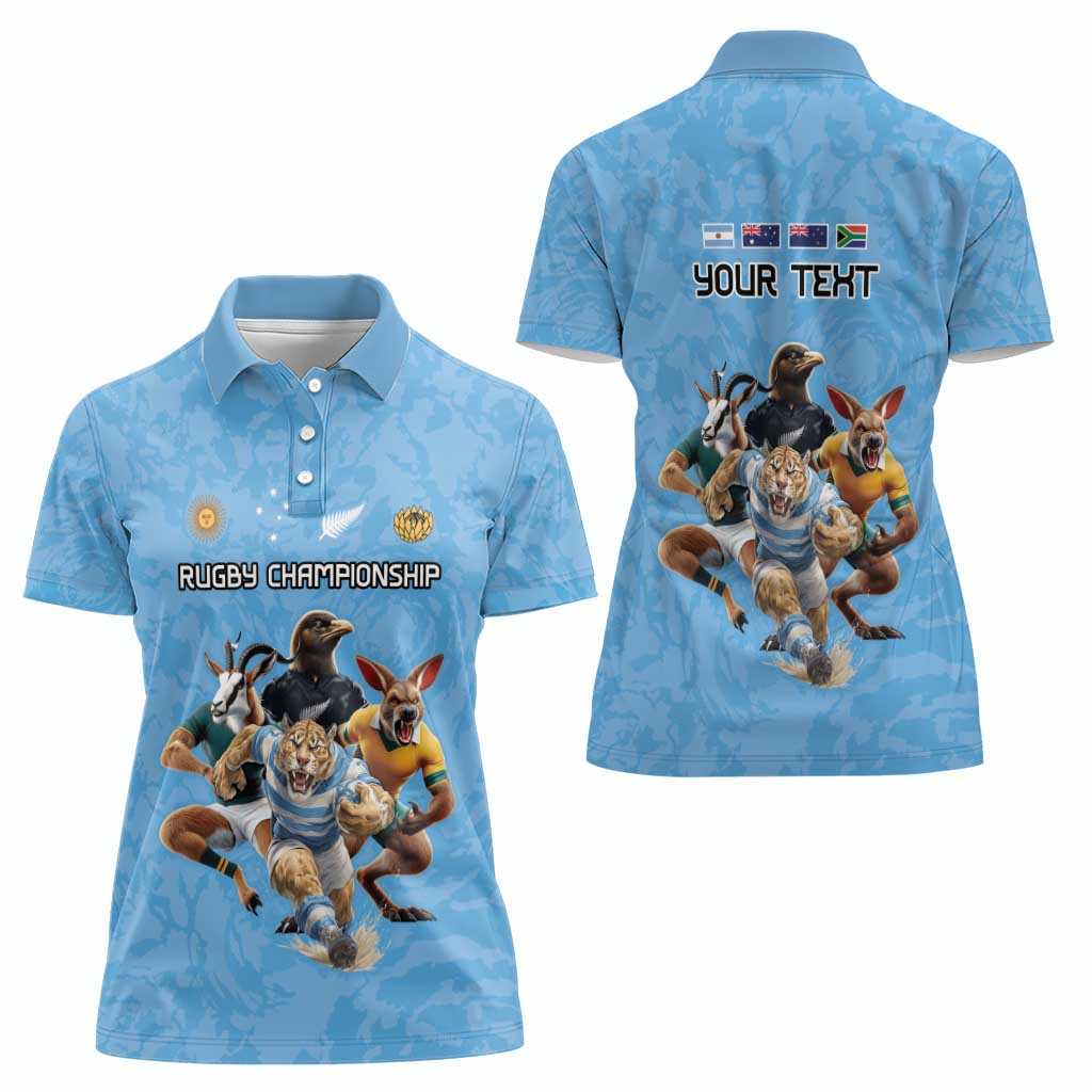 Custom Rugby Southern Hemisphere Women Polo Shirt Argentina AUNZ South Africa Mascot Blue - Wonder Print Shop