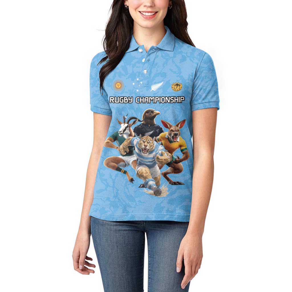 Custom Rugby Southern Hemisphere Women Polo Shirt Argentina AUNZ South Africa Mascot Blue - Wonder Print Shop
