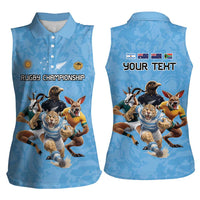 Custom Rugby Southern Hemisphere Women Sleeveless Polo Shirt Argentina AUNZ South Africa Mascot Blue - Wonder Print Shop