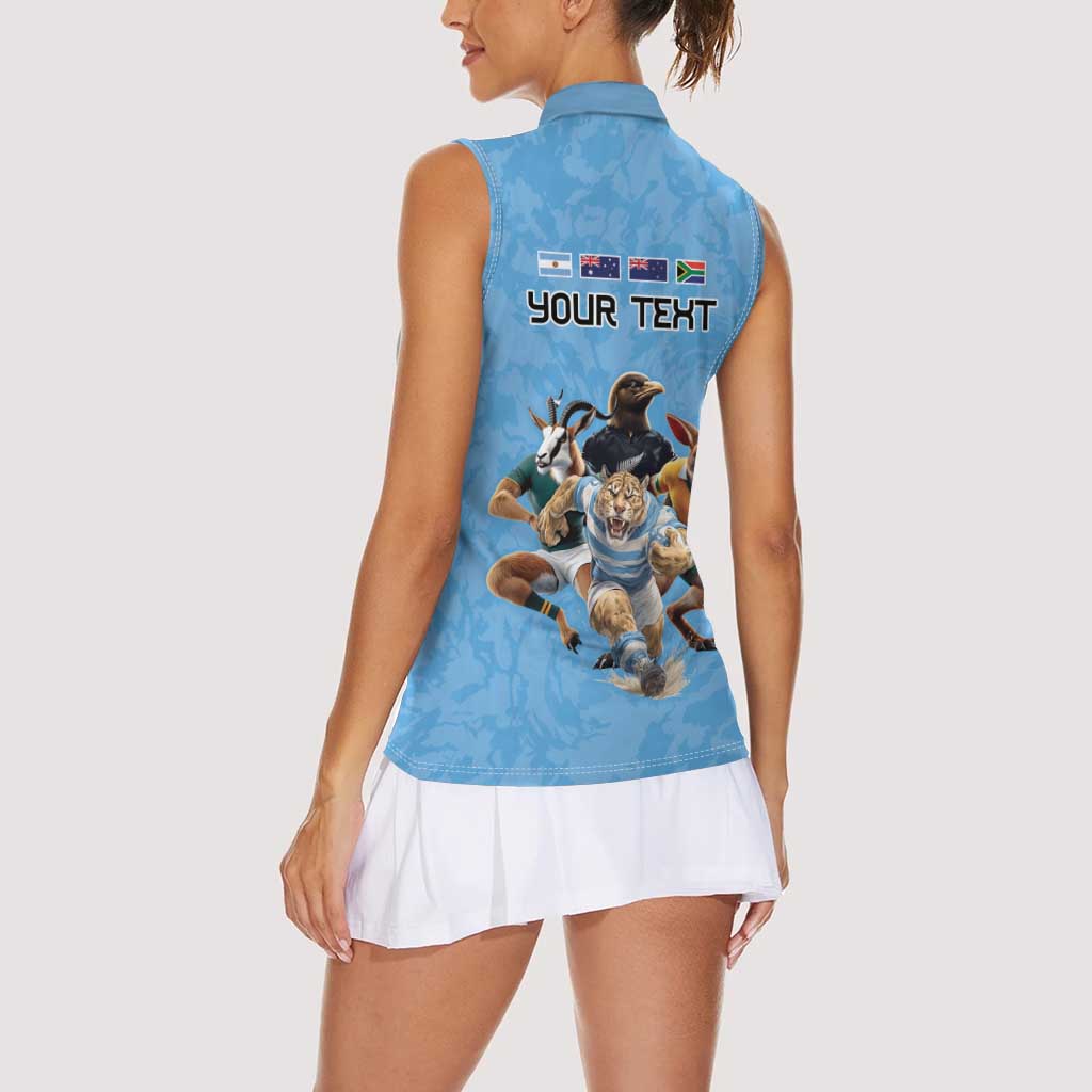 Custom Rugby Southern Hemisphere Women Sleeveless Polo Shirt Argentina AUNZ South Africa Mascot Blue - Wonder Print Shop