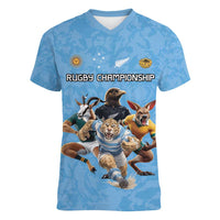Custom Rugby Southern Hemisphere Women V-Neck T-Shirt Argentina AUNZ South Africa Mascot Blue - Wonder Print Shop