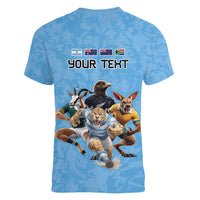 Custom Rugby Southern Hemisphere Women V-Neck T-Shirt Argentina AUNZ South Africa Mascot Blue - Wonder Print Shop