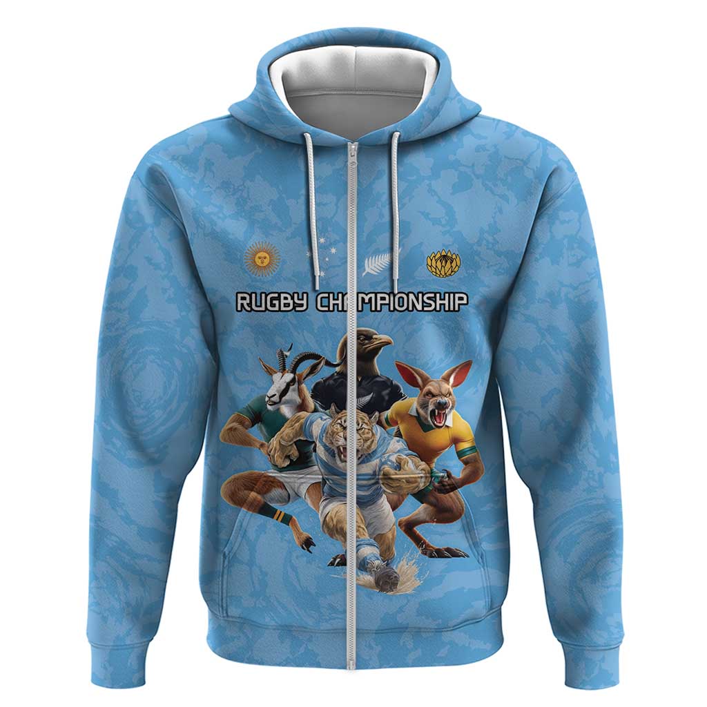 Custom Rugby Southern Hemisphere Zip Hoodie Argentina AUNZ South Africa Mascot Blue - Wonder Print Shop