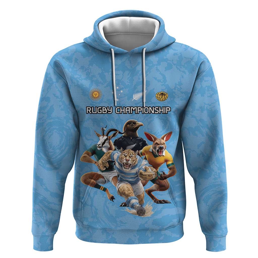 Custom Rugby Southern Hemisphere Zip Hoodie Argentina AUNZ South Africa Mascot Blue - Wonder Print Shop