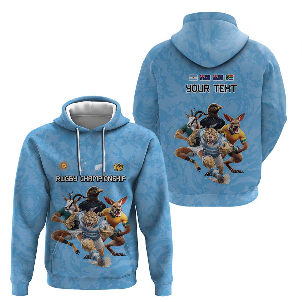 Custom Rugby Southern Hemisphere Zip Hoodie Argentina AUNZ South Africa Mascot Blue - Wonder Print Shop