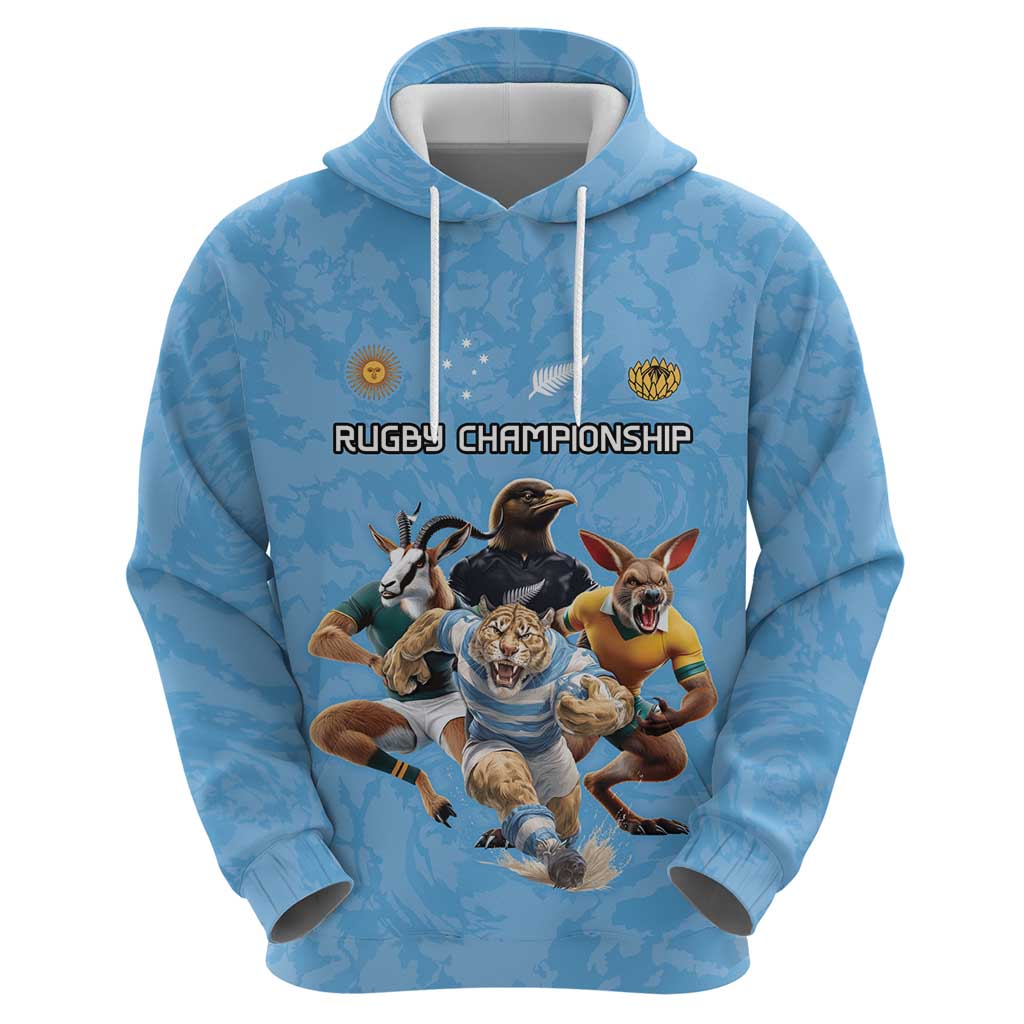 Custom Rugby Southern Hemisphere Zip Hoodie Argentina AUNZ South Africa Mascot Blue - Wonder Print Shop