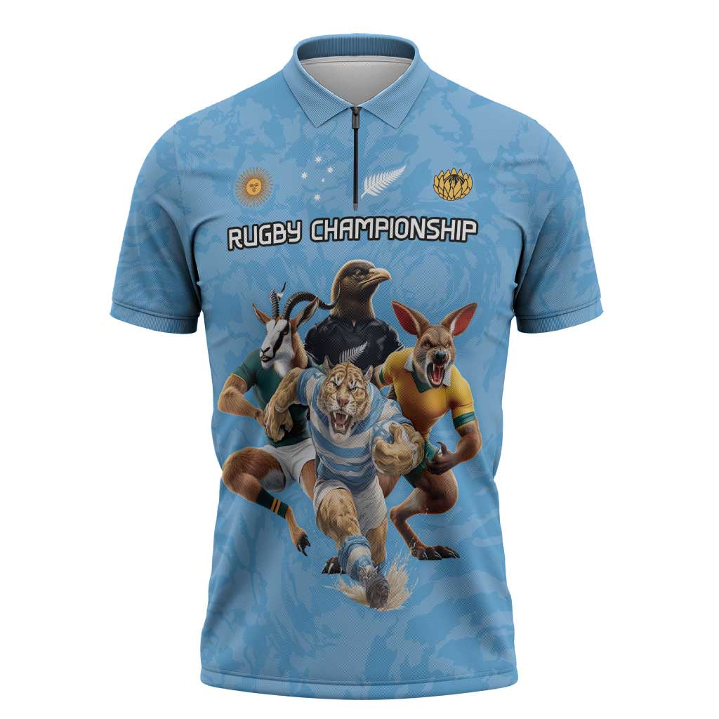 Custom Rugby Southern Hemisphere Zipper Polo Shirt Argentina AUNZ South Africa Mascot Blue - Wonder Print Shop
