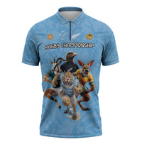 Custom Rugby Southern Hemisphere Zipper Polo Shirt Argentina AUNZ South Africa Mascot Blue - Wonder Print Shop