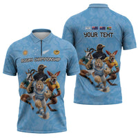 Custom Rugby Southern Hemisphere Zipper Polo Shirt Argentina AUNZ South Africa Mascot Blue - Wonder Print Shop