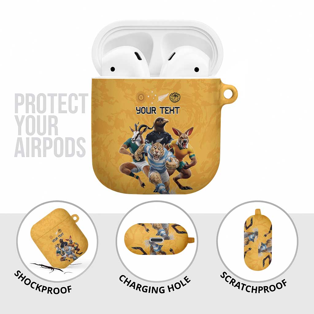 Custom Rugby Southern Hemisphere AirPods Case Argentina AUNZ South Africa Mascot Gold - Wonder Print Shop