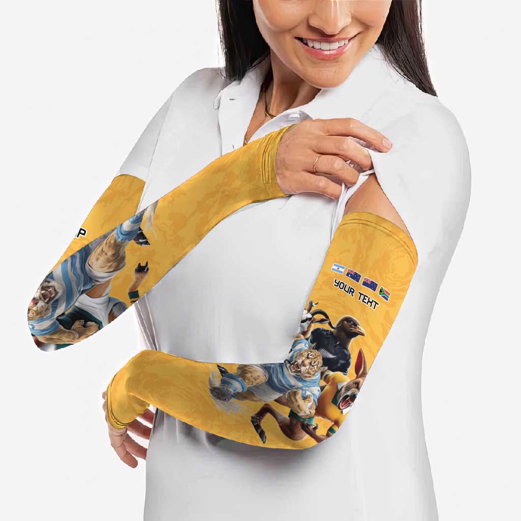 Custom Rugby Southern Hemisphere Arm Sleeves Argentina AUNZ South Africa Mascot Gold - Wonder Print Shop