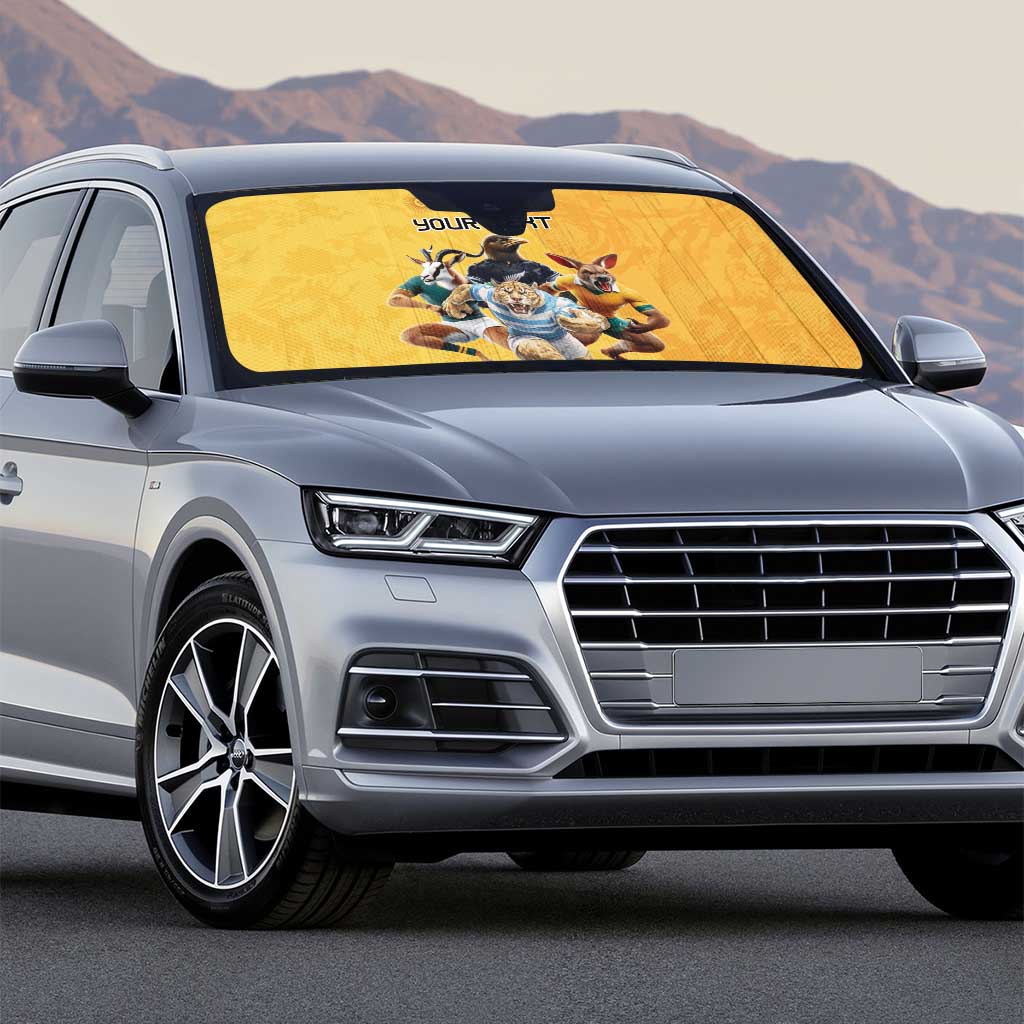 Custom Rugby Southern Hemisphere Auto Sun Shade Argentina AUNZ South Africa Mascot Gold - Wonder Print Shop