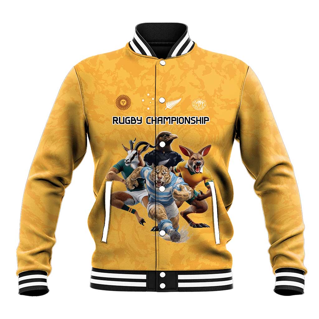 Custom Rugby Southern Hemisphere Baseball Jacket Argentina AUNZ South Africa Mascot Gold - Wonder Print Shop