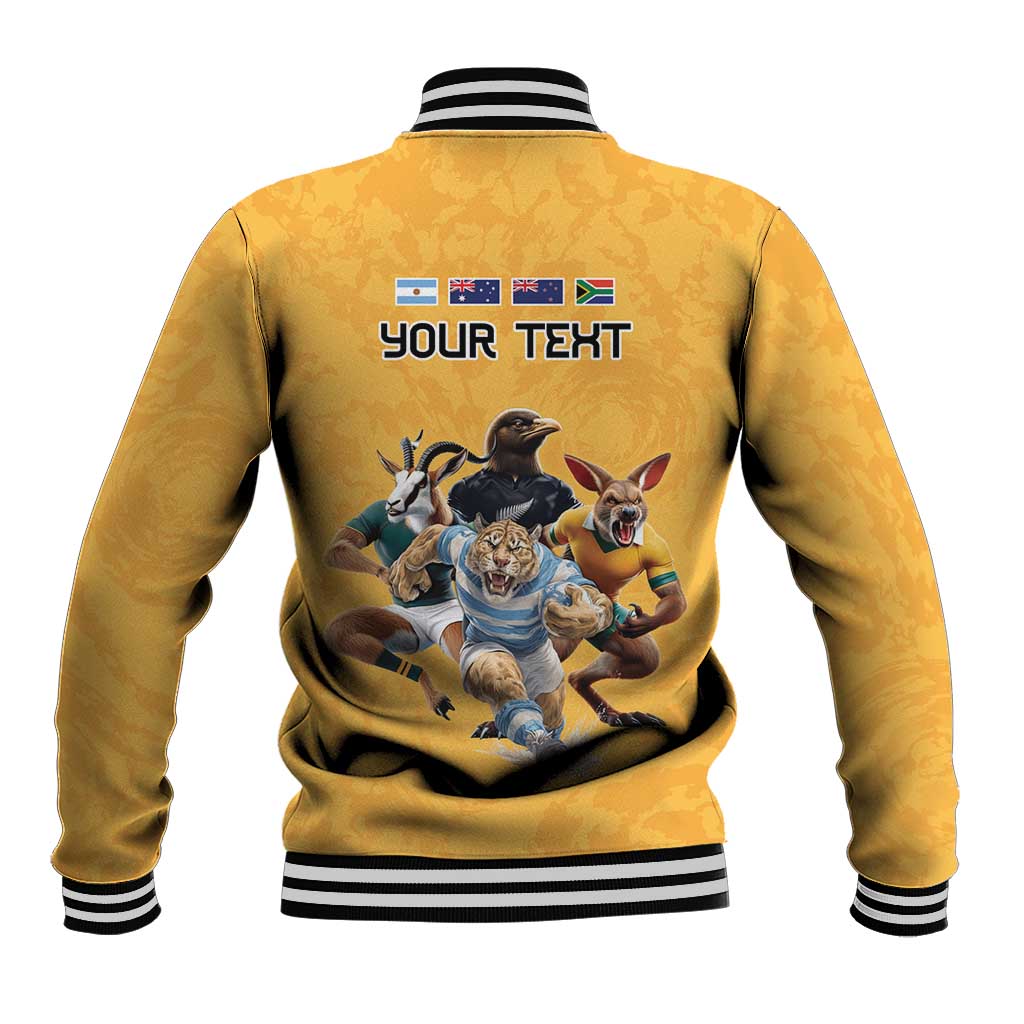 Custom Rugby Southern Hemisphere Baseball Jacket Argentina AUNZ South Africa Mascot Gold - Wonder Print Shop