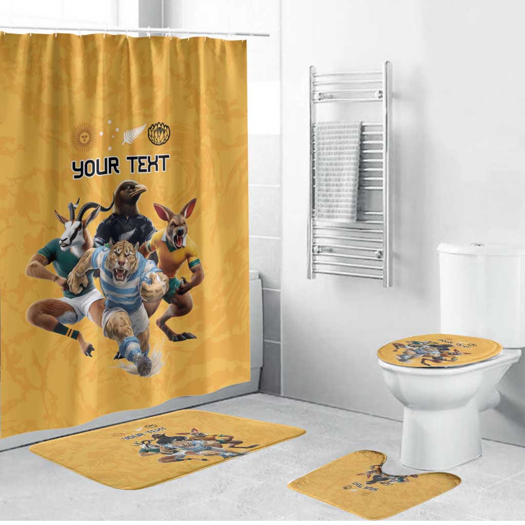 Custom Rugby Southern Hemisphere Bathroom Set Argentina AUNZ South Africa Mascot Gold - Wonder Print Shop