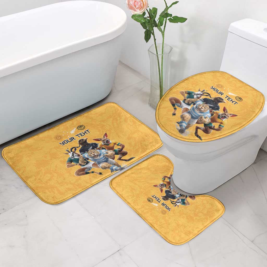Custom Rugby Southern Hemisphere Bathroom Set Argentina AUNZ South Africa Mascot Gold - Wonder Print Shop
