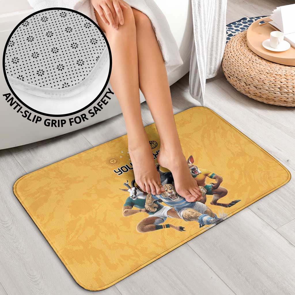 Custom Rugby Southern Hemisphere Bathroom Set Argentina AUNZ South Africa Mascot Gold - Wonder Print Shop