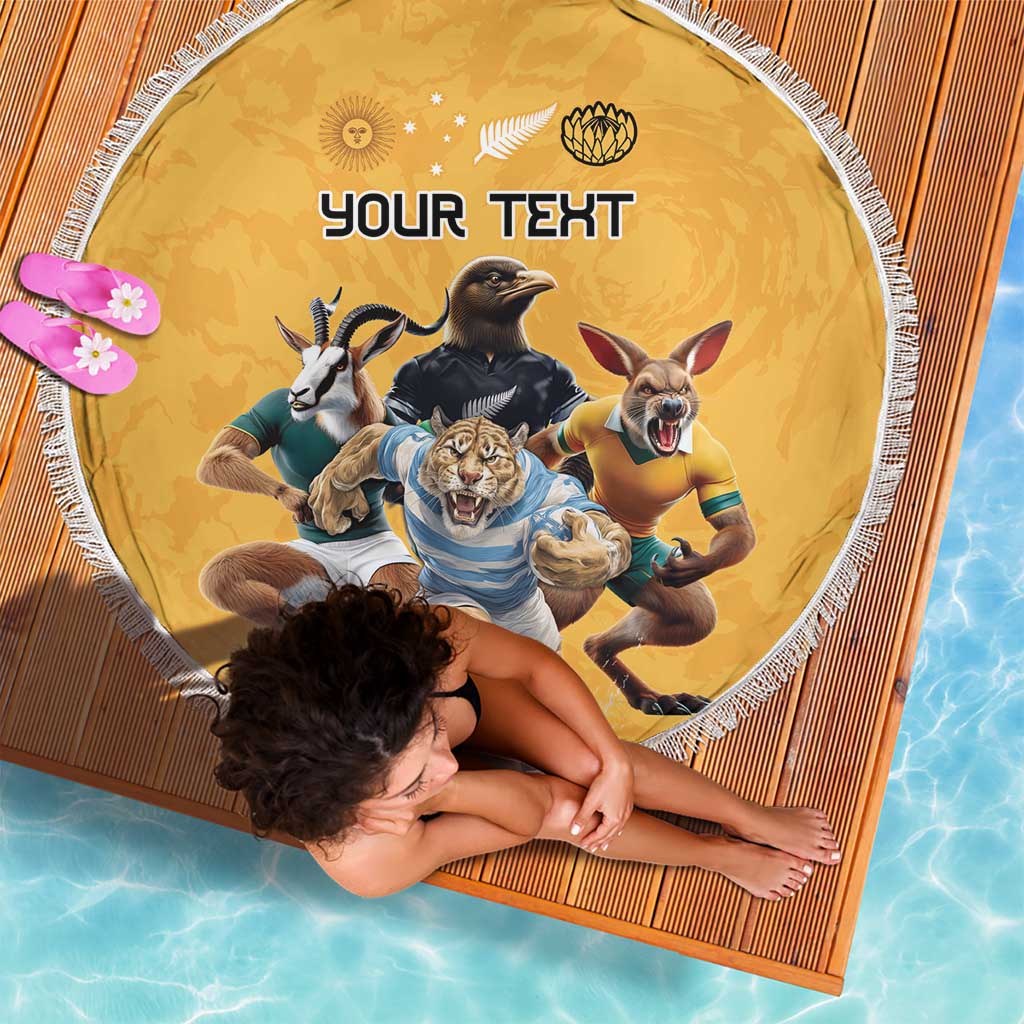 Custom Rugby Southern Hemisphere Beach Blanket Argentina AUNZ South Africa Mascot Gold - Wonder Print Shop