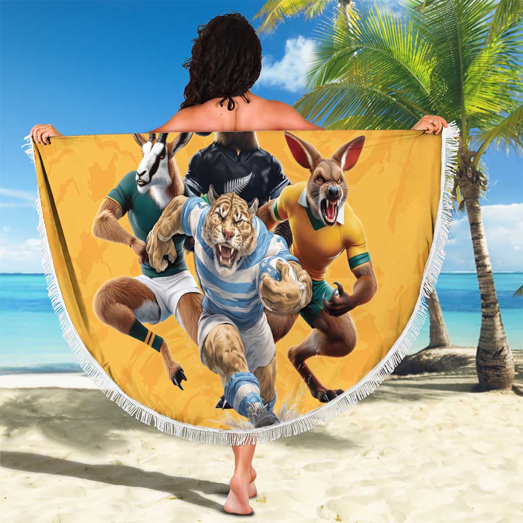 Custom Rugby Southern Hemisphere Beach Blanket Argentina AUNZ South Africa Mascot Gold - Wonder Print Shop