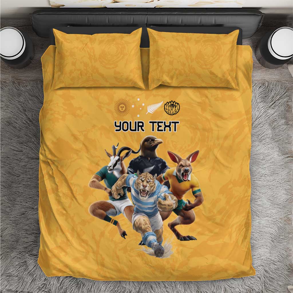 Custom Rugby Southern Hemisphere Bedding Set Argentina AUNZ South Africa Mascot Gold - Wonder Print Shop