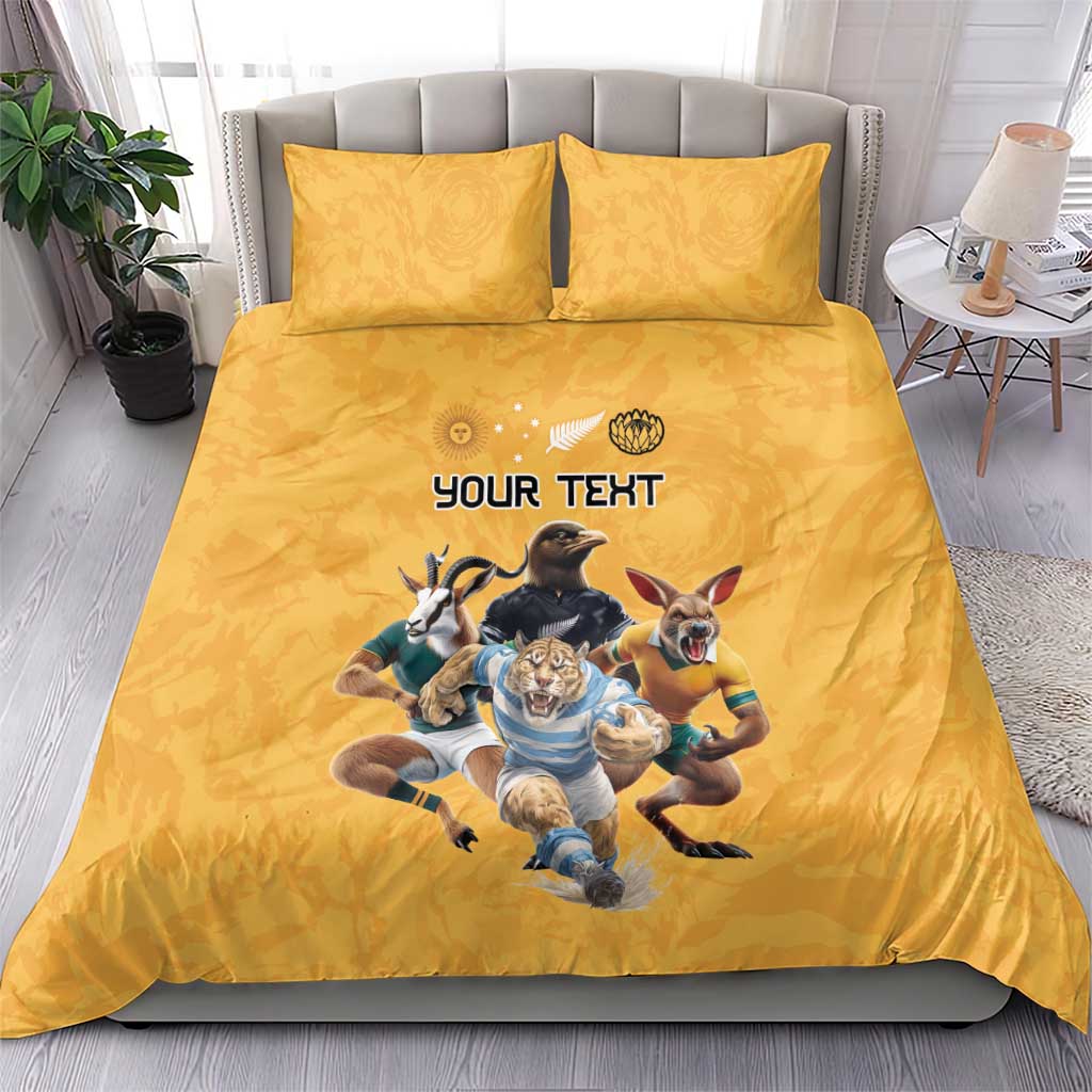 Custom Rugby Southern Hemisphere Bedding Set Argentina AUNZ South Africa Mascot Gold - Wonder Print Shop