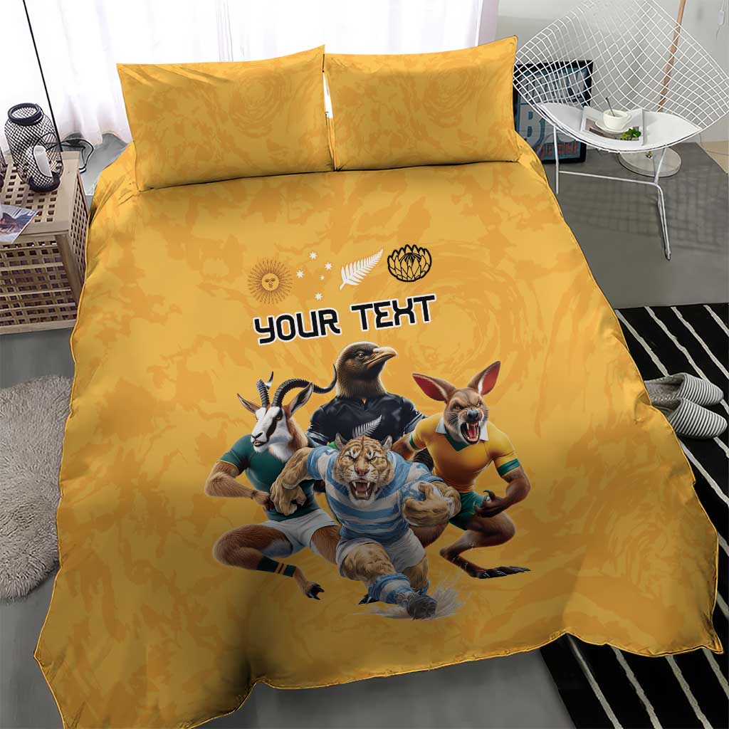 Custom Rugby Southern Hemisphere Bedding Set Argentina AUNZ South Africa Mascot Gold - Wonder Print Shop