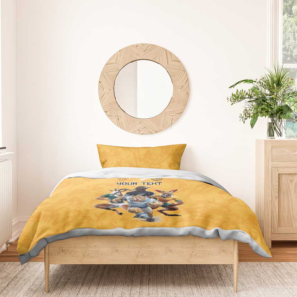 Custom Rugby Southern Hemisphere Bedding Set Argentina AUNZ South Africa Mascot Gold - Wonder Print Shop