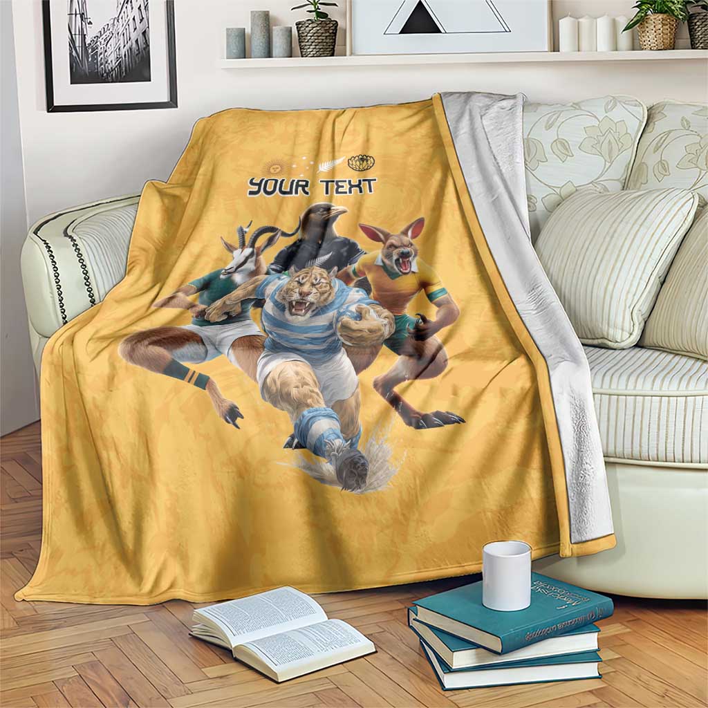 Custom Rugby Southern Hemisphere Blanket Argentina AUNZ South Africa Mascot Gold - Wonder Print Shop
