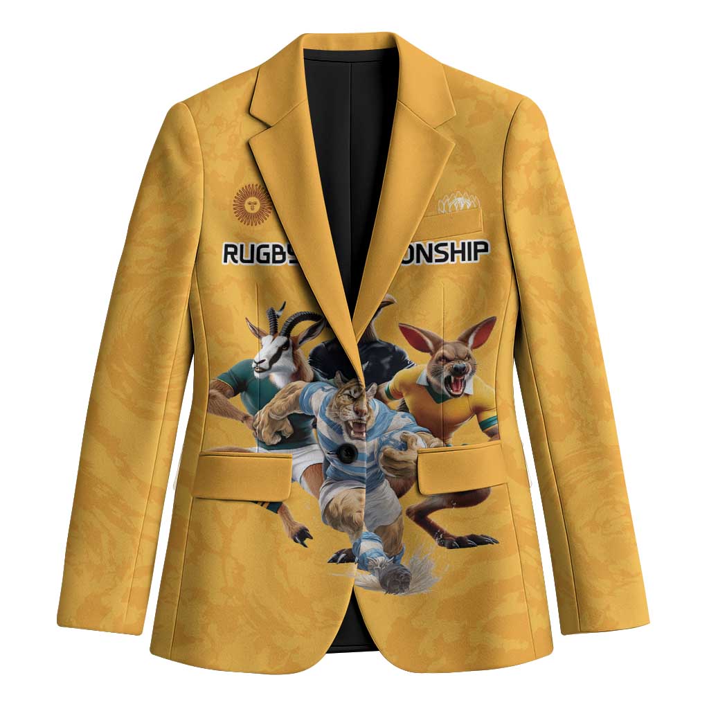 Custom Rugby Southern Hemisphere Blazer Argentina AUNZ South Africa Mascot Gold - Wonder Print Shop