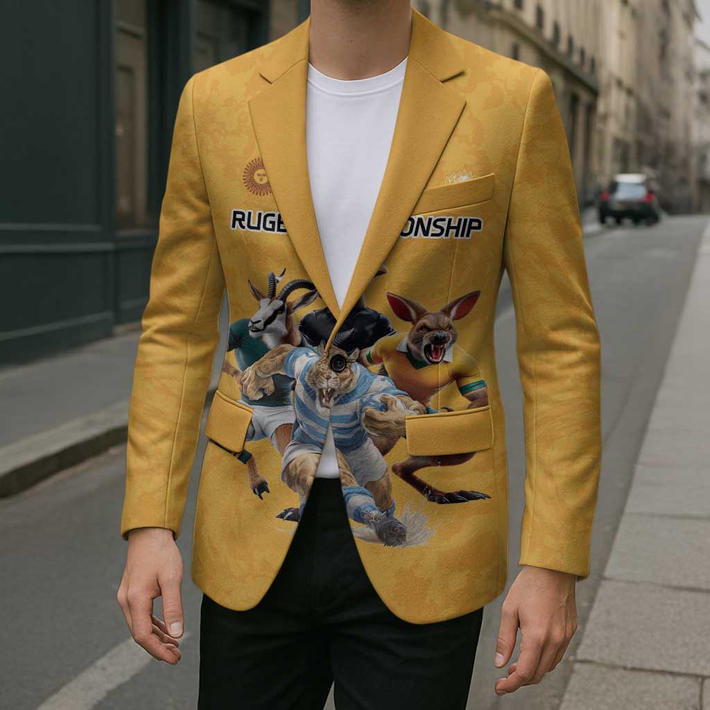 Custom Rugby Southern Hemisphere Blazer Argentina AUNZ South Africa Mascot Gold - Wonder Print Shop