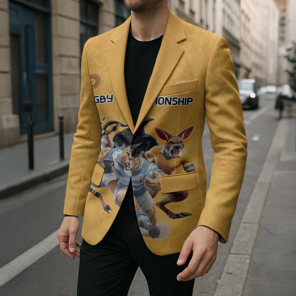 Custom Rugby Southern Hemisphere Blazer Argentina AUNZ South Africa Mascot Gold - Wonder Print Shop