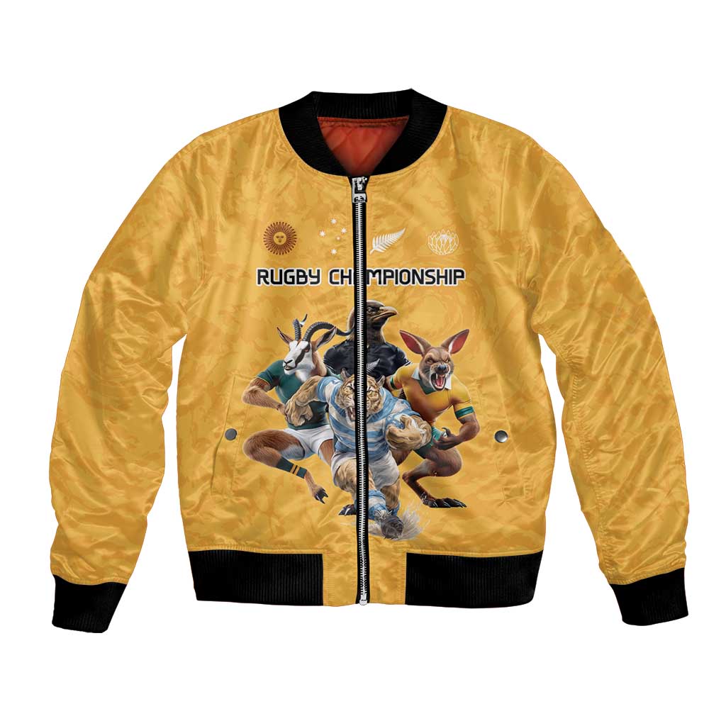 Custom Rugby Southern Hemisphere Bomber Jacket Argentina AUNZ South Africa Mascot Gold - Wonder Print Shop