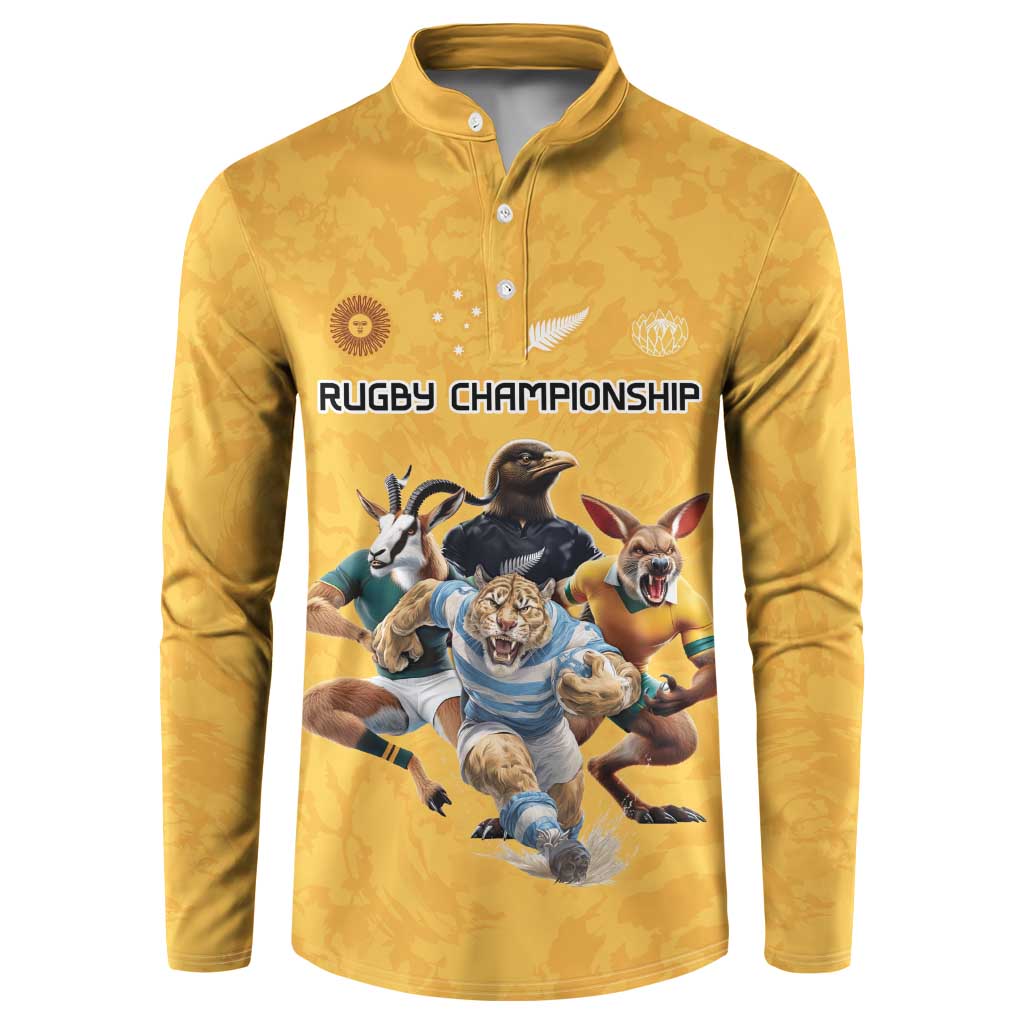 Custom Rugby Southern Hemisphere Button Sweatshirt Argentina AUNZ South Africa Mascot Gold - Wonder Print Shop