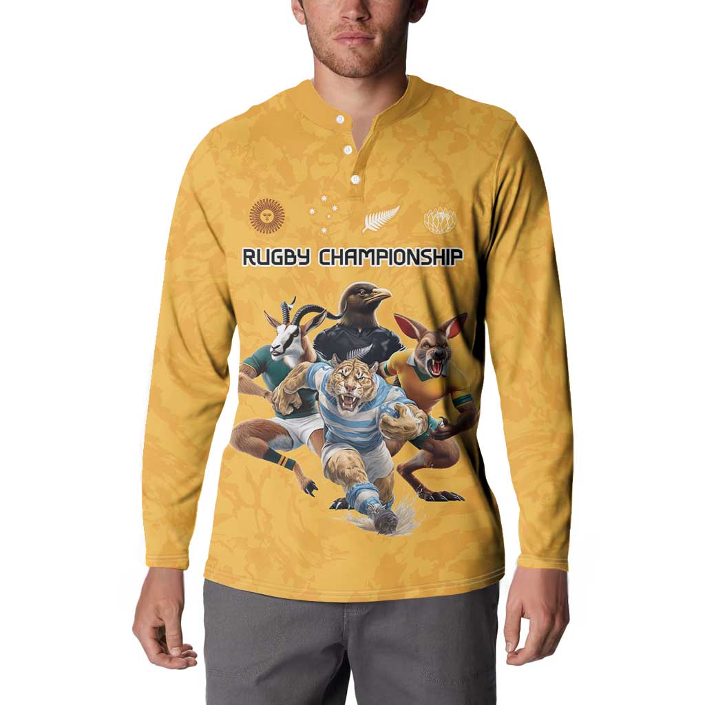 Custom Rugby Southern Hemisphere Button Sweatshirt Argentina AUNZ South Africa Mascot Gold - Wonder Print Shop