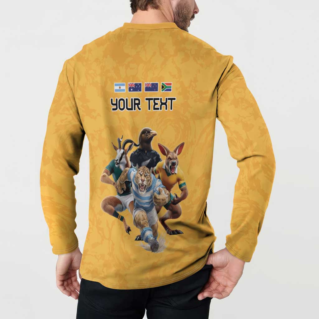 Custom Rugby Southern Hemisphere Button Sweatshirt Argentina AUNZ South Africa Mascot Gold - Wonder Print Shop