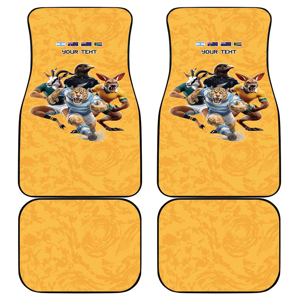 Custom Rugby Southern Hemisphere Car Mats Argentina AUNZ South Africa Mascot Gold - Wonder Print Shop